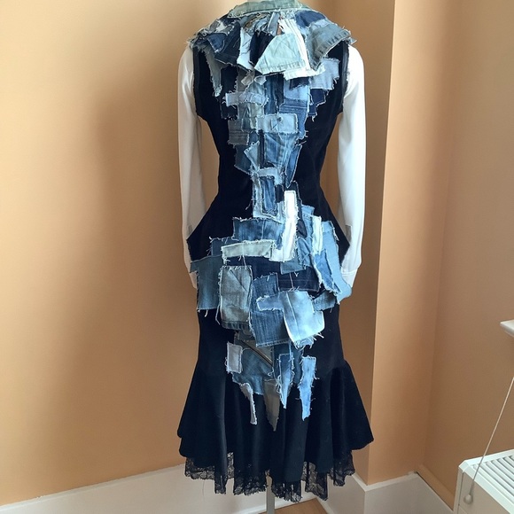 LOVEMATTERS Designer Black Corduroy & Patchwork Denim Skirt Size XS - Picture 12 of 16